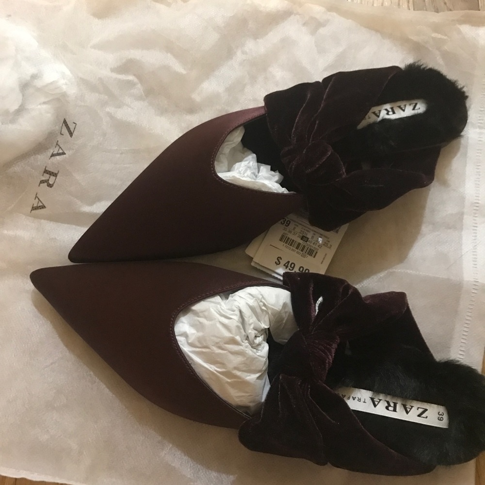 Zara VELVET BACKLESS SHOES WITH BOW
